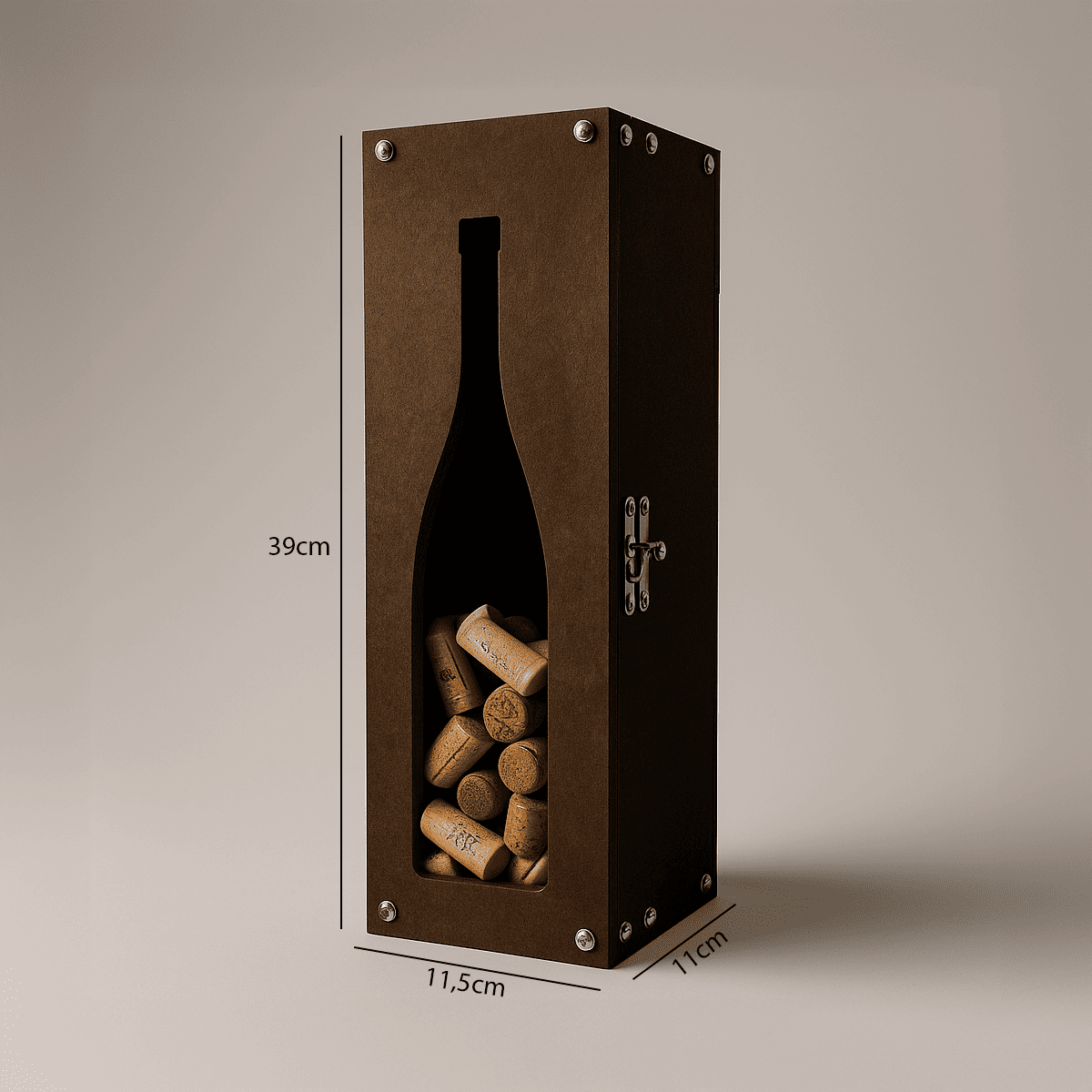 Maleta para vinho de madeira com compartimento para 1 garrafa / Maleta porta rolhas