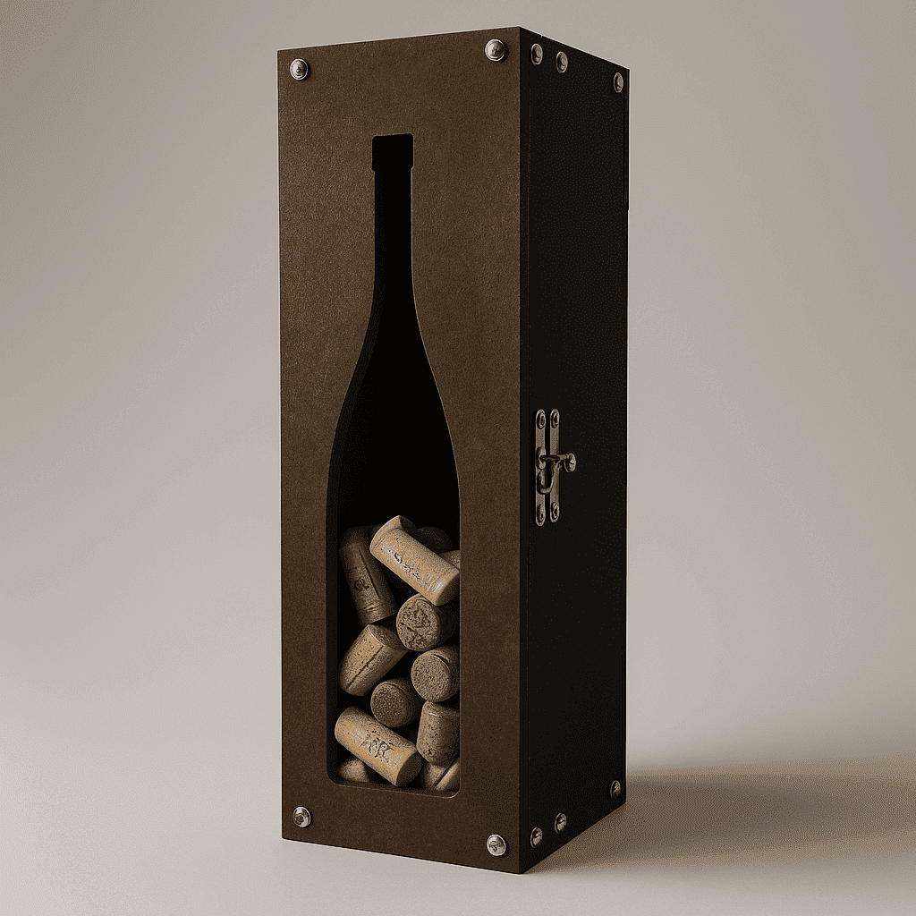 Maleta para vinho de madeira com compartimento para 1 garrafa / Maleta porta rolhas