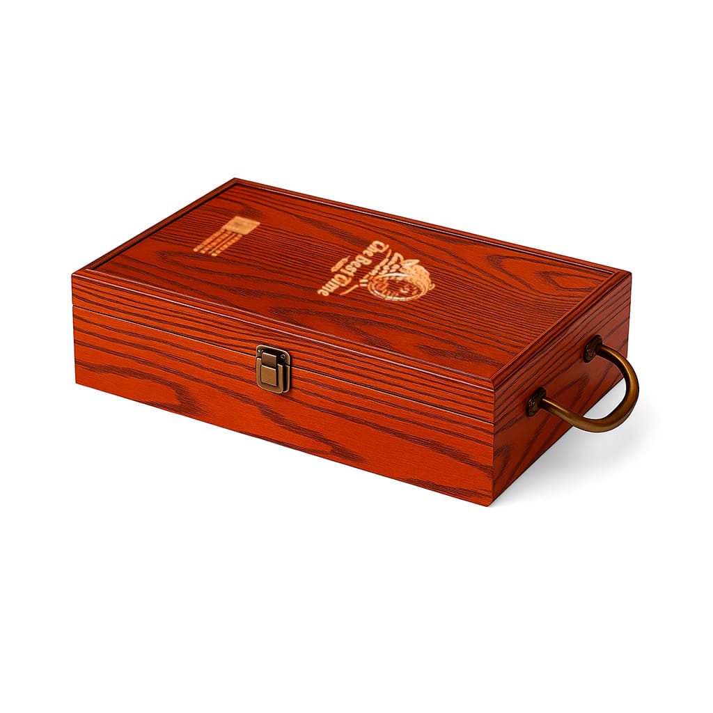 Maleta para vinho de madeira com compartimento para 2 garrafas e kit de 2 acessórios