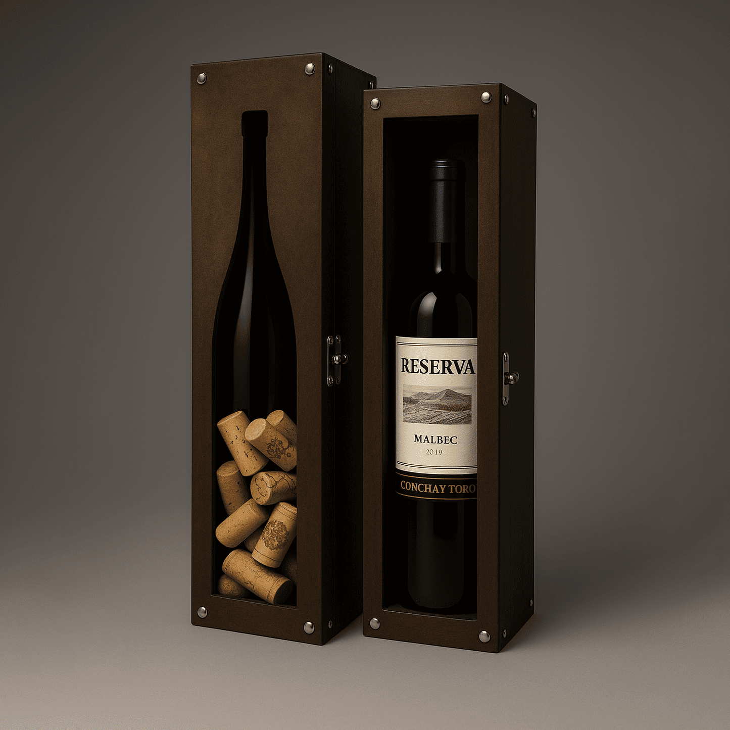 Maleta para vinho de madeira com compartimento para 1 garrafa / Maleta porta rolhas