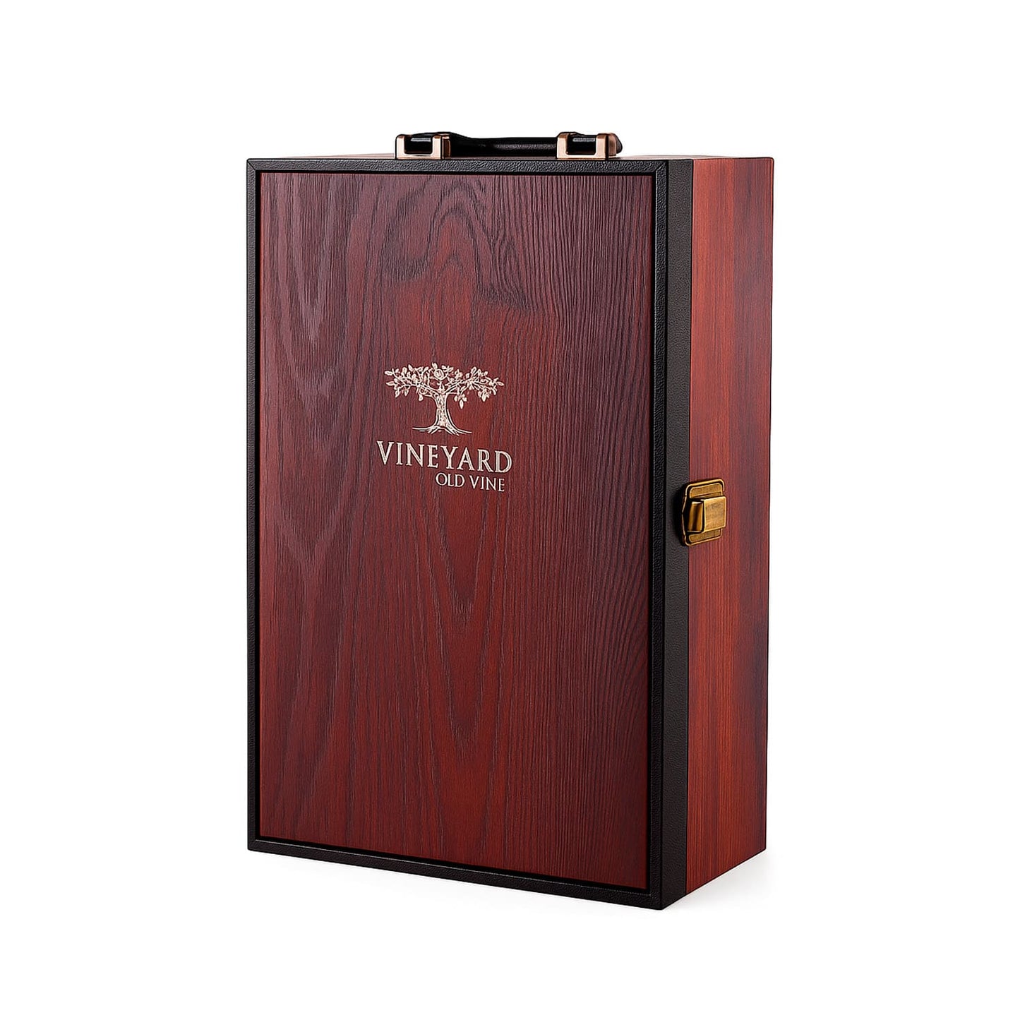 Maleta para vinho de madeira com compartimento para 2 garrafas e kit de 2 acessórios