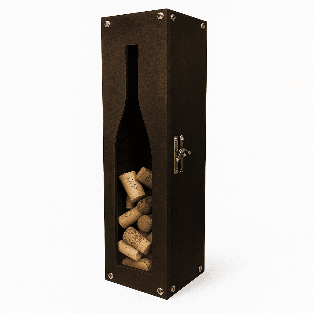 Maleta para vinho de madeira com compartimento para 1 garrafa / Maleta porta rolhas