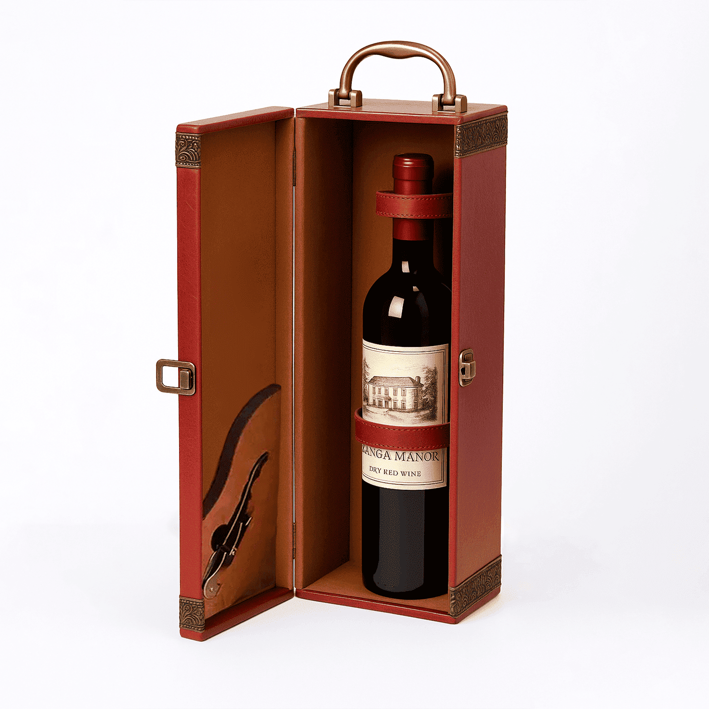 Maleta para vinho de madeira com compartimento para 1 garrafa e 1 acessório
