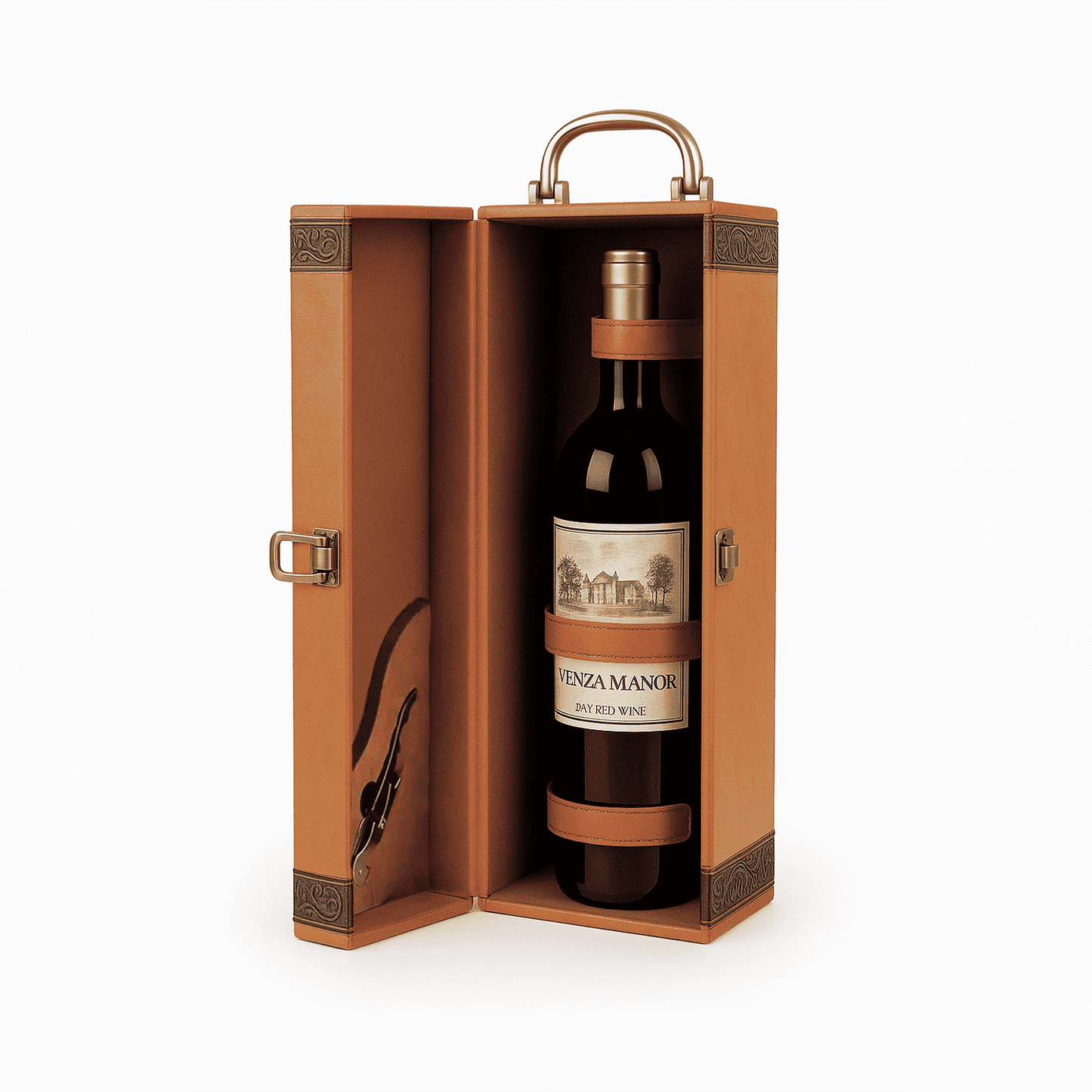 Maleta para vinho de madeira com compartimento para 1 garrafa e 1 acessório
