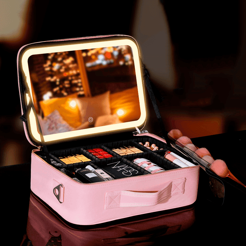 Make-up-Organizer-Tasche mit Spiegel und integrierter LED