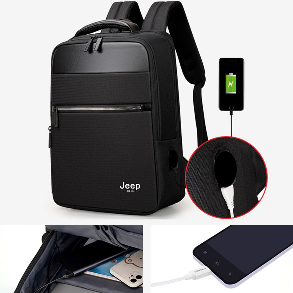Unisex waterproof backpack with USB port for cell phone battery charging (model 5)