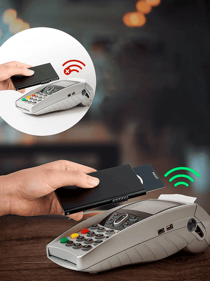 Porta-cartões com acesso rápido e bloqueio RFID