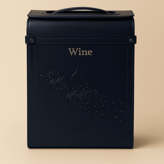 Maleta para vinho de couro com compartimento para 2 garrafas e 1 acessório