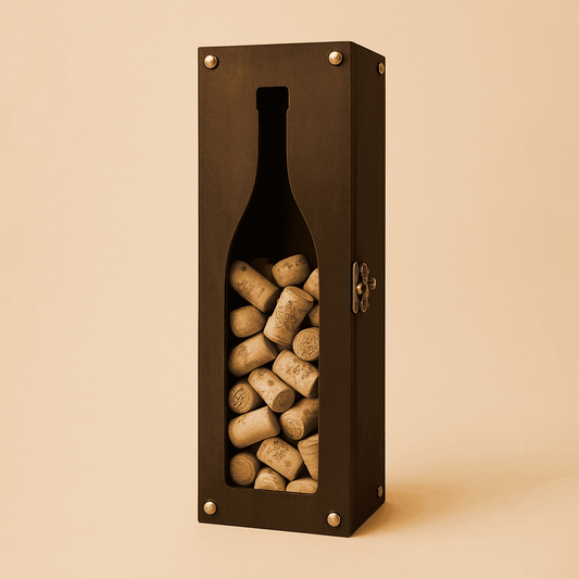 Maleta para vinho de madeira com compartimento para 1 garrafa / Maleta porta rolhas