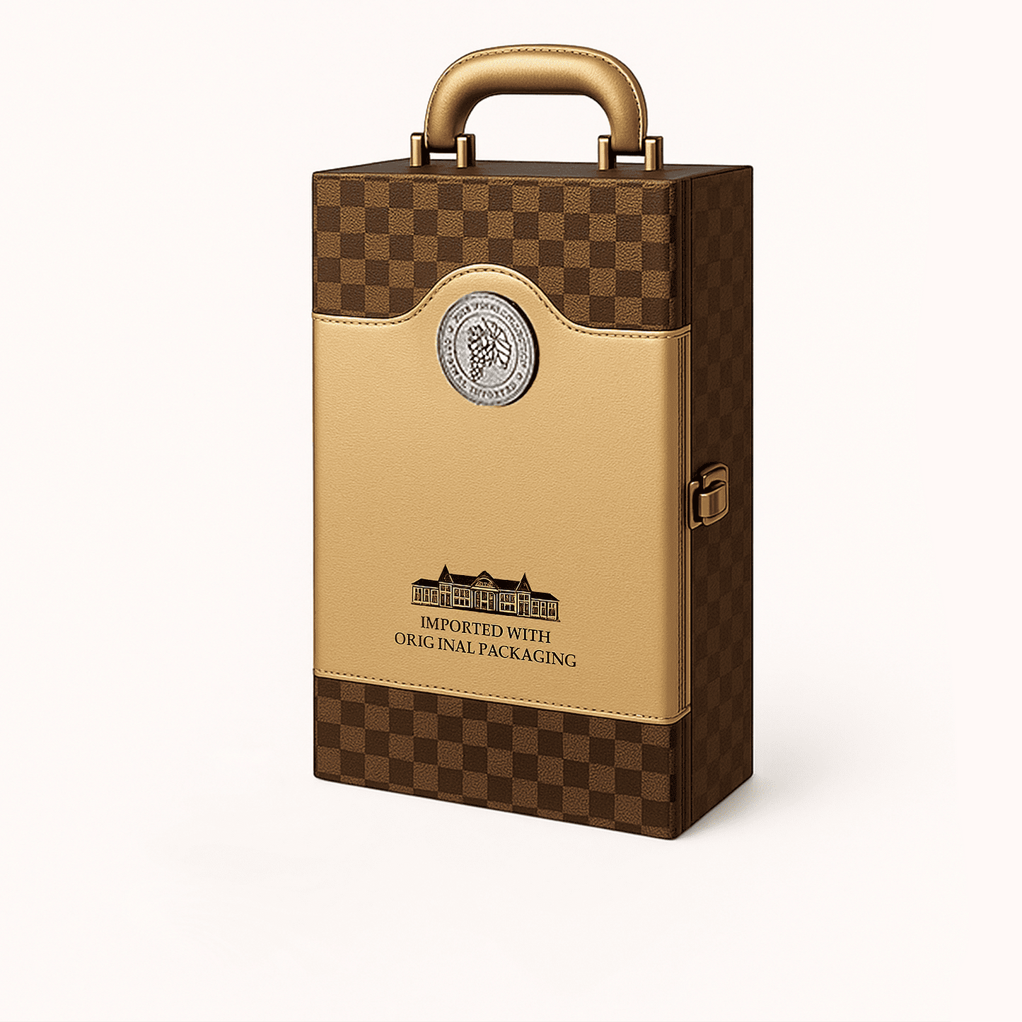 Maleta para vinho de couro com compartimento para 2 garrafas e kit de 4 acessórios