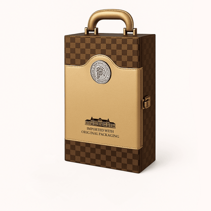 Maleta para vinho de couro com compartimento para 2 garrafas e kit de 4 acessórios