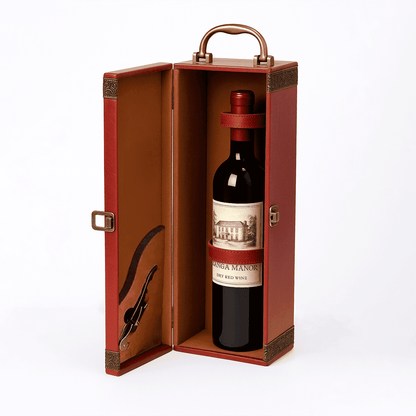 Maleta para vinho de madeira com compartimento para 1 garrafa e 1 acessório