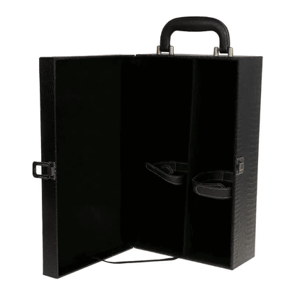 Maleta para vinho de couro com compartimento para 2 garrafas e kit de 4 acessórios