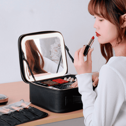 Make-up-Organizer-Tasche mit Spiegel und integrierter LED