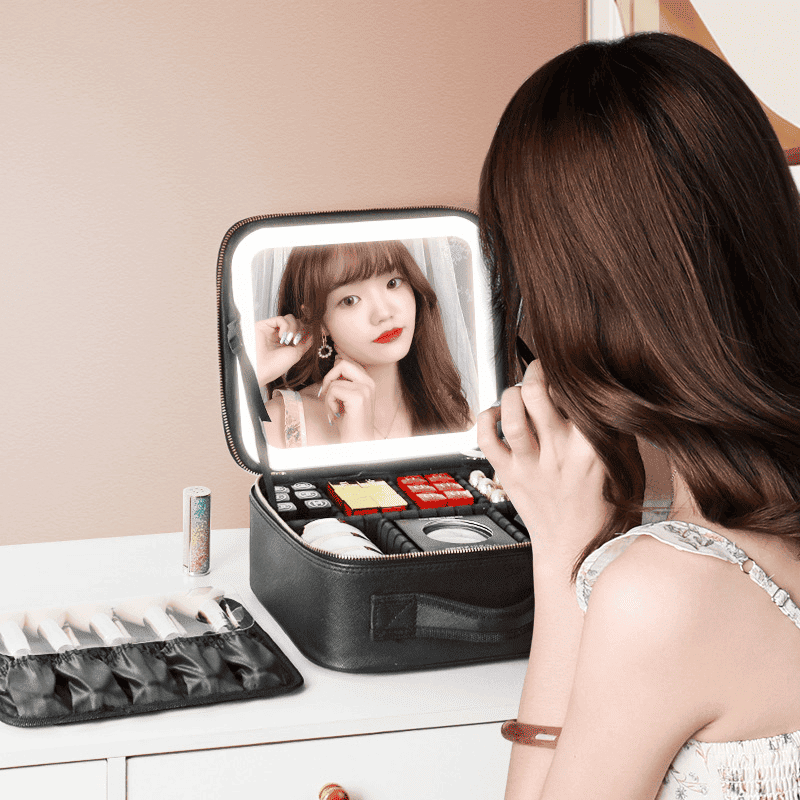 Make-up-Organizer-Tasche mit Spiegel und integrierter LED