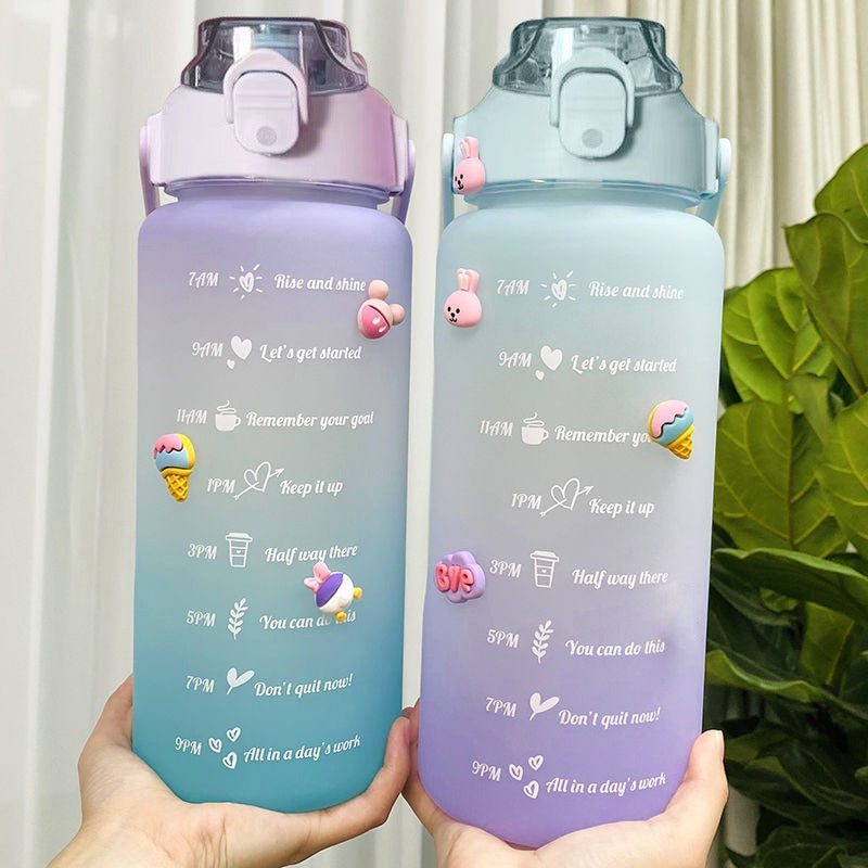 Garrafa de água colorida TikTok com adesivos/figurinhas 3D 2000ml