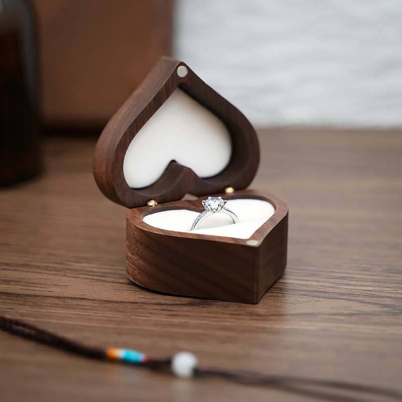 Heart-shaped wooden ring box