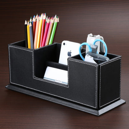 Caixa organizadora com 2 porta-lápis e caneta para escritório