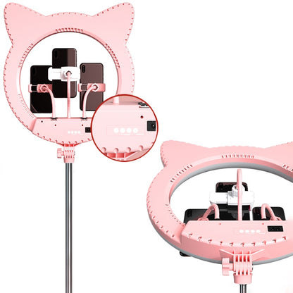 Cat ears ring light with adjustable tripod, 3 colors and cell phone holders