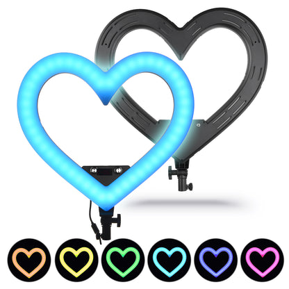 Heart-shaped ring light with adjustable tripod, various colors and 3 cell phone holders