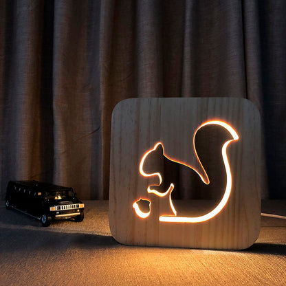 Luminária 3D de madeira esquilo