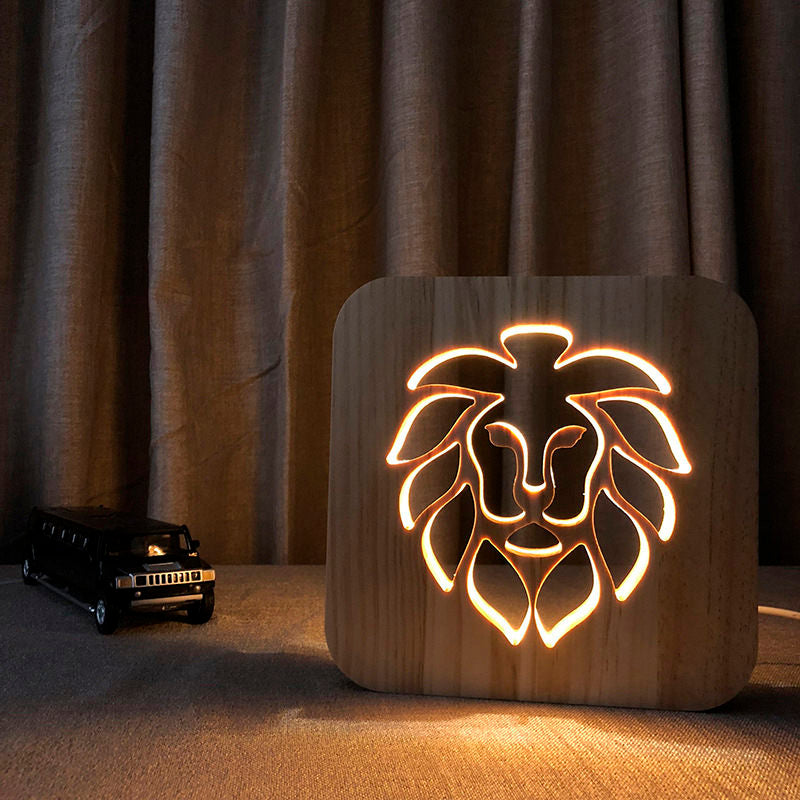 3D-Löwenlampe aus Holz