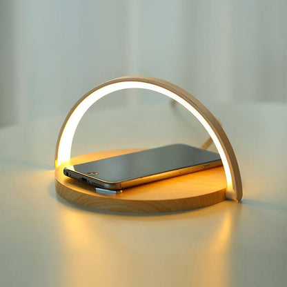 Lamp and support with wireless and induction charger attached for cell phone
