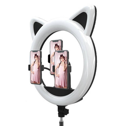 Ring light com formato de orelhas de gato com tripé ajustável, 3 cores e suportes para celular