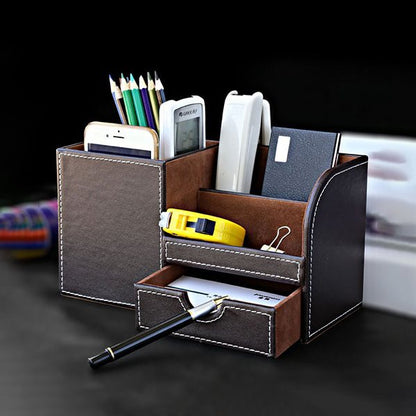 Organizer box with drawer and pencil and pen holder for office