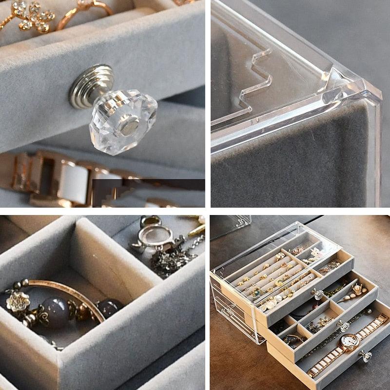 Porta-joias de acrílico com compartimentos aveludados - Rede Canan
