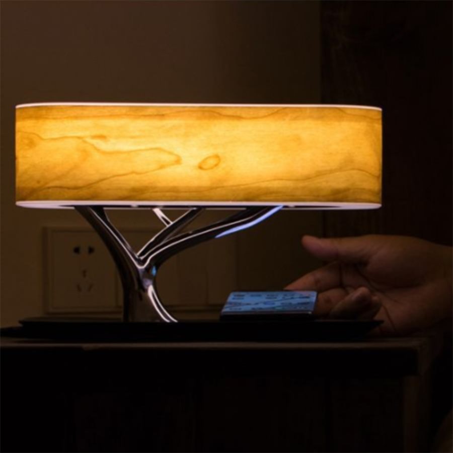 Multifunction tree lamp – wireless and induction charger coupled to cell phone with Bluetooth 4.0