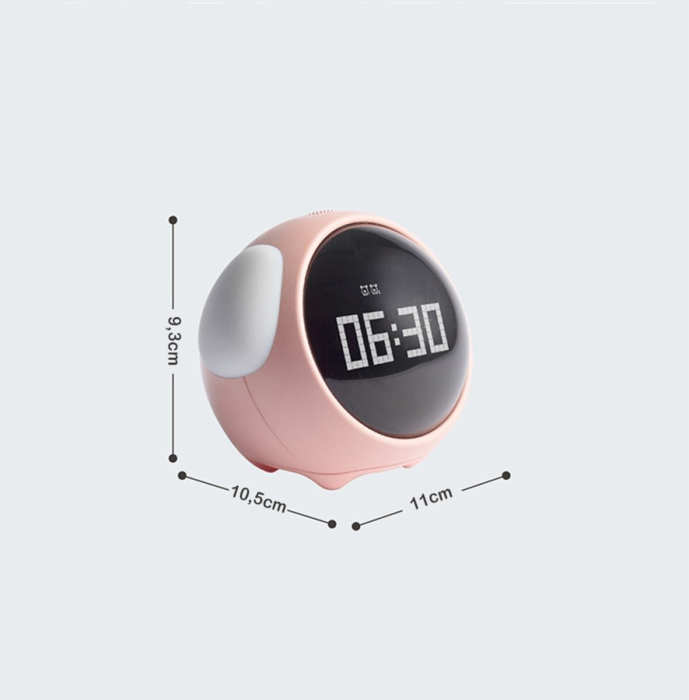Relógio/despertador digital de mesa com luminária e expressão interativa pixel