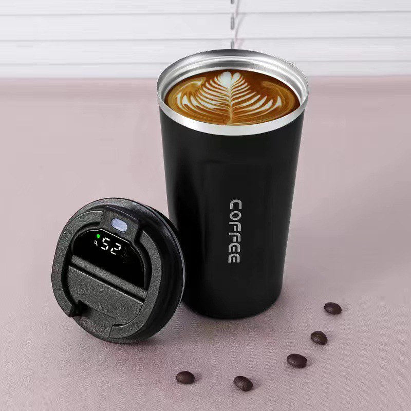 Smart stainless steel thermal cup with temperature gauge