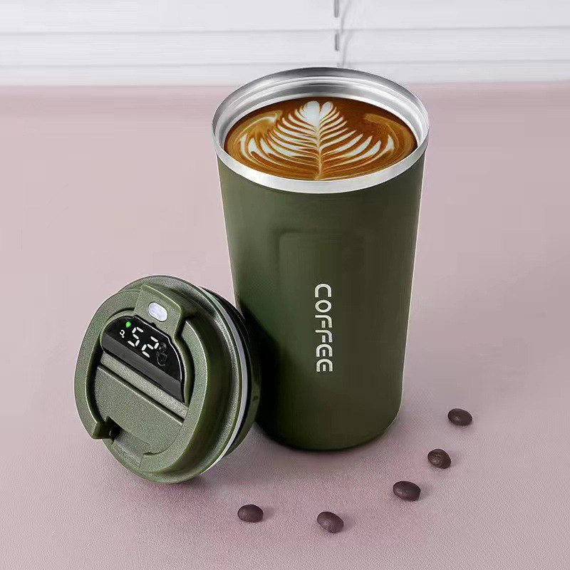 Smart stainless steel thermal cup with temperature gauge