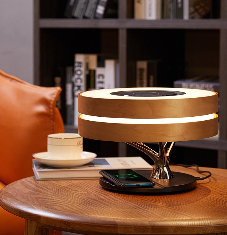 Multifunction tree lamp – wireless and inductive charger coupled for cell phone and Bluetooth 5.0