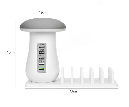 Luminaire with 5 USB ports for charging and attached support