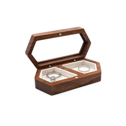 Wooden ring box with 2 compartments