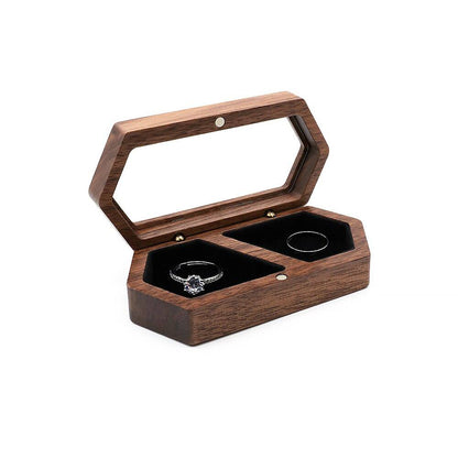 Wooden ring box with 2 compartments