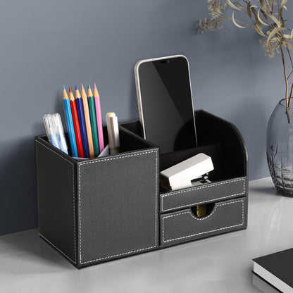 Caixa organizadora com gaveta e porta-lápis e caneta para escritório