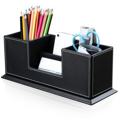 Caixa organizadora com 2 porta-lápis e caneta para escritório
