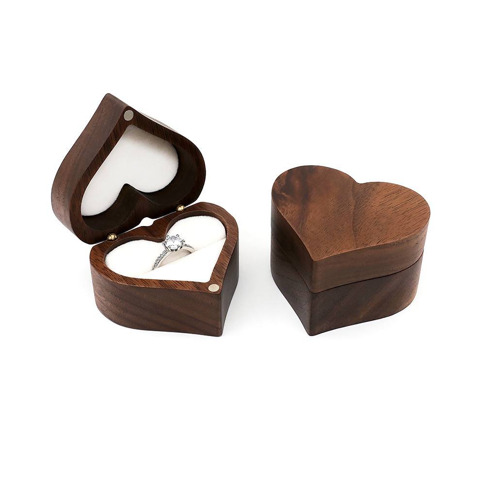 Heart-shaped wooden ring box
