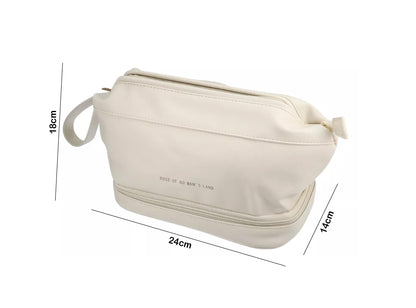 Toiletry bag with double compartment in polyurethane leather