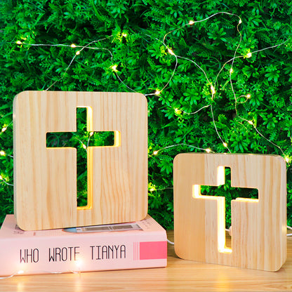 Luminária 3D de madeira cruz