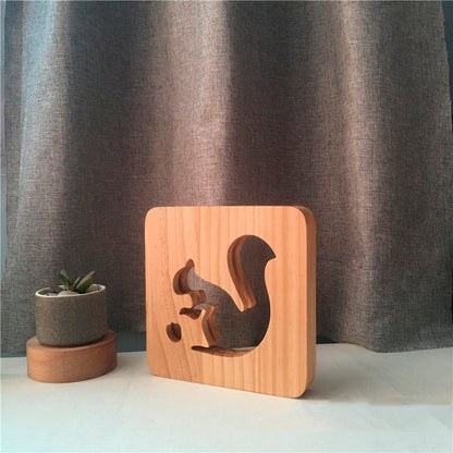 3D squirrel wooden lamp