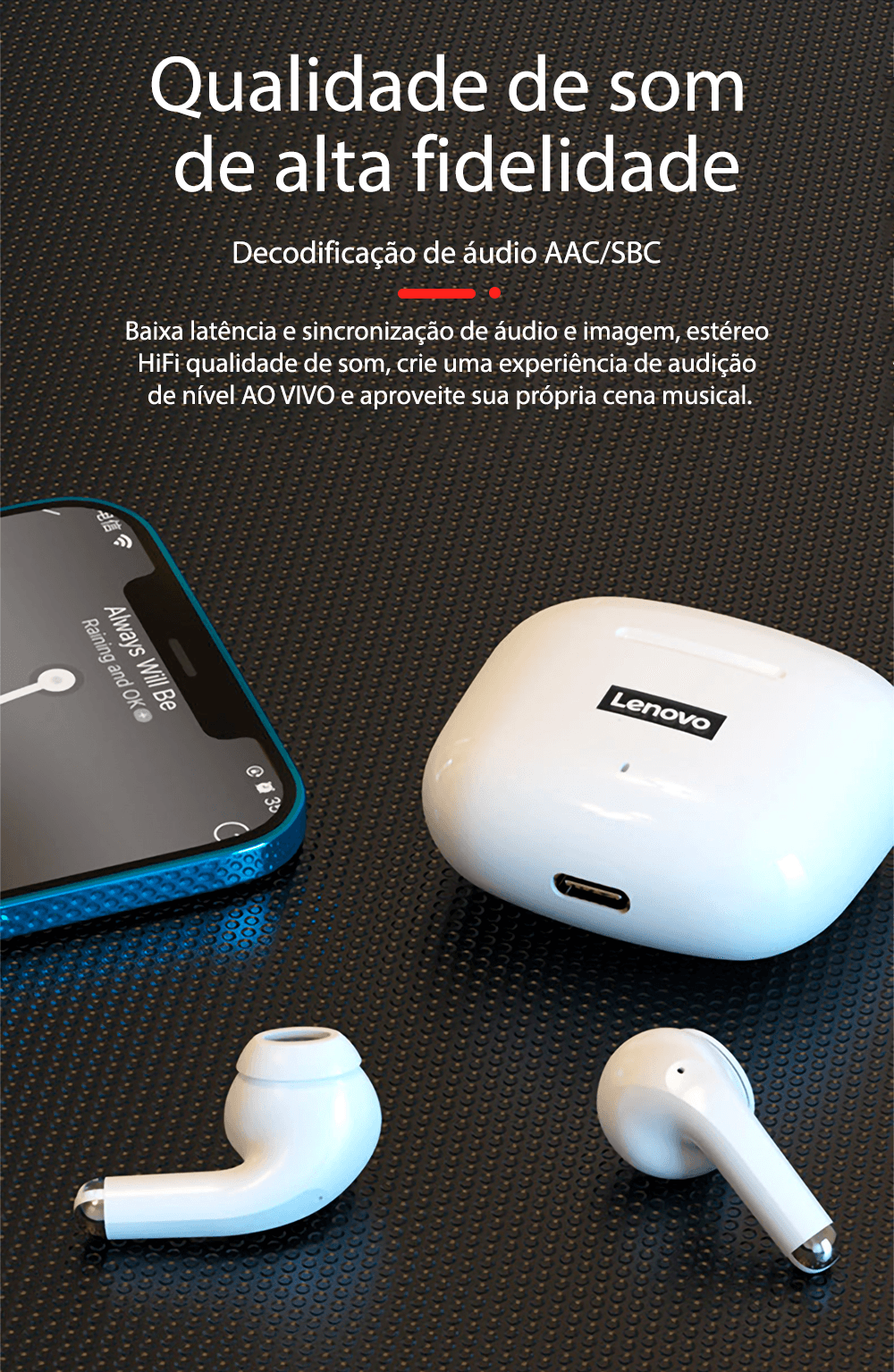 Fone de ouvido sem fio TWS via bluetooth Lenovo LP40 Pro + bolsa de proteção e kit de limpeza - Rede Canan