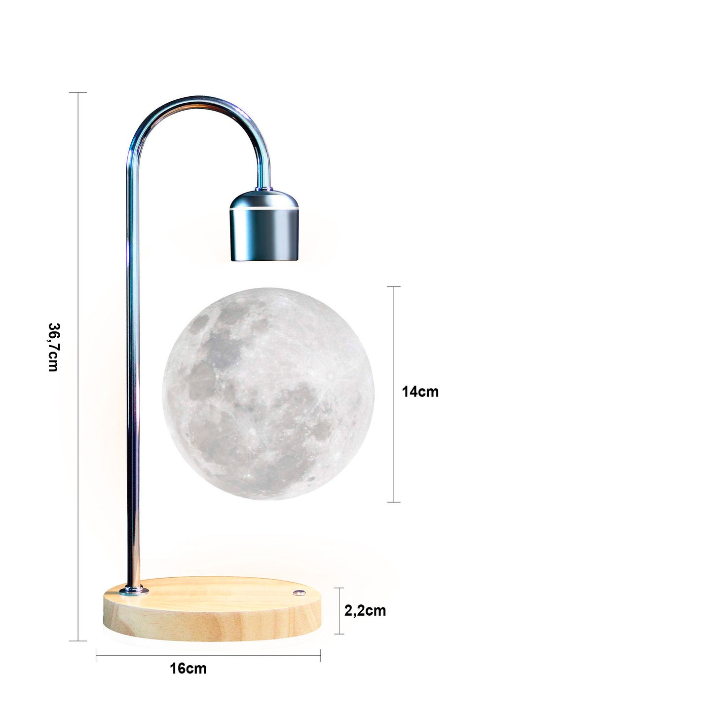 Luminária lua flutuante com levitação magnética e carregador sem fio e por indução acoplado para celular