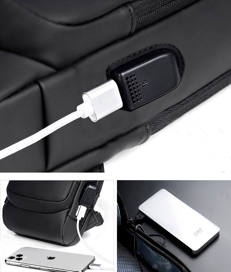 Mochila impermeável com entrada USB para carregamento de bateria de telefone celular e bloqueio/trava antifurto