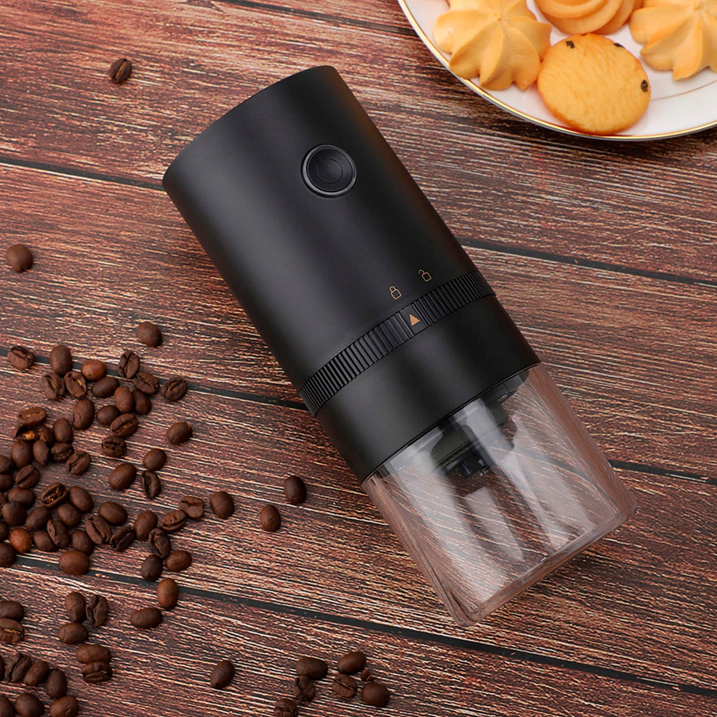 Cordless electric grain grinder with charging via USB cable