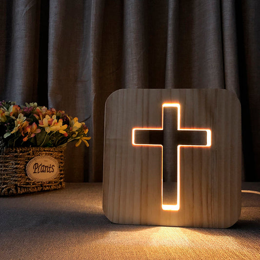 Luminária 3D de madeira cruz