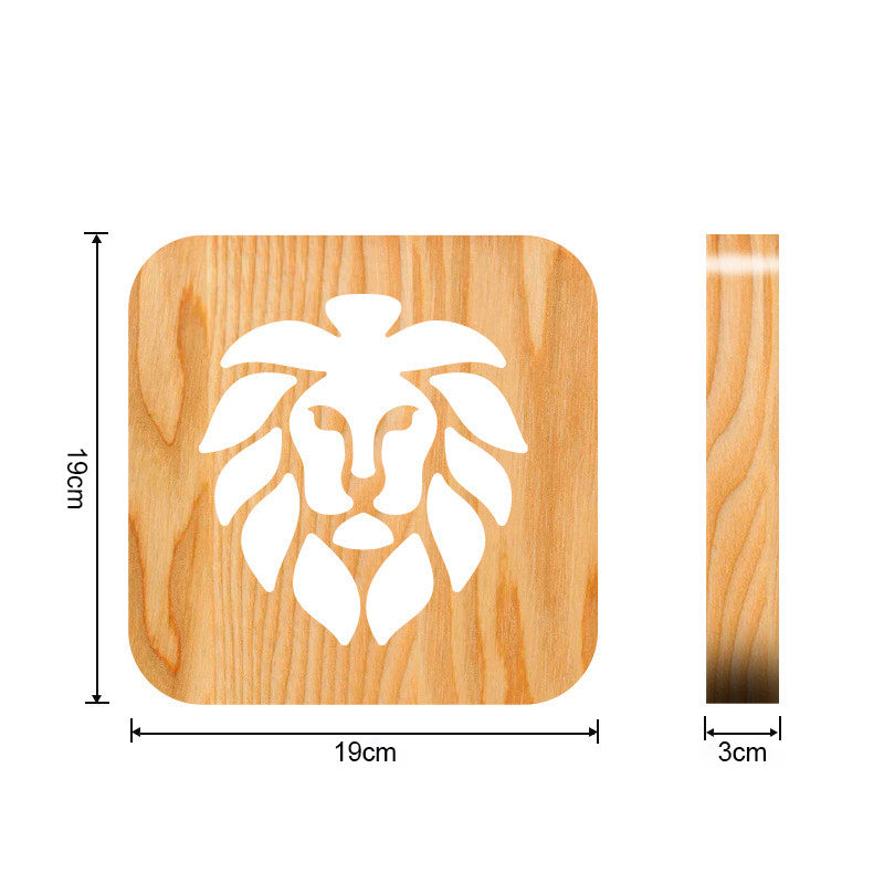 3D wooden lion lamp